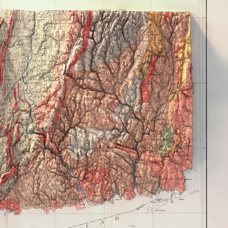 Connecticut Map Art Print: Vintage Wall Decor, Topographic Art Design image 9