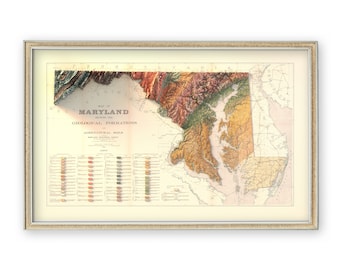 Maryland - Geological and Agricultural Map (1907) - Vintage Home Decor - Wall Art- Topography - Giclée Print on Fine Art Paper - 3D Effect