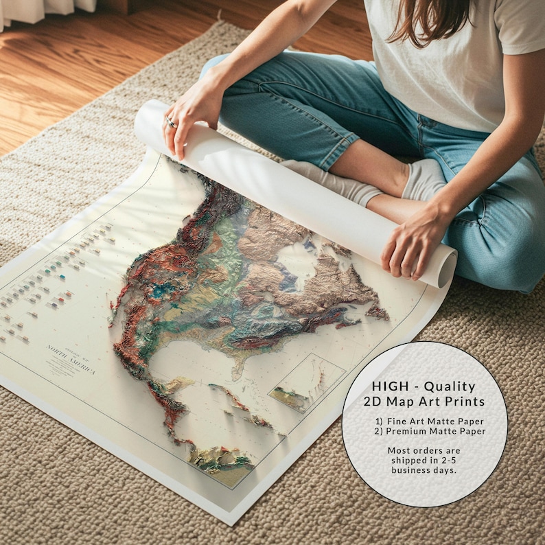 North America Vintage Map 1911: Realistic Relief Wall Decor, Antique Geological Art Print image 10