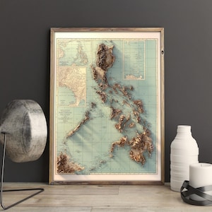 Vintage Map of the Philippines 1924: Detailed Topographic Relief Print, Vintage Style Wall Poster image 2