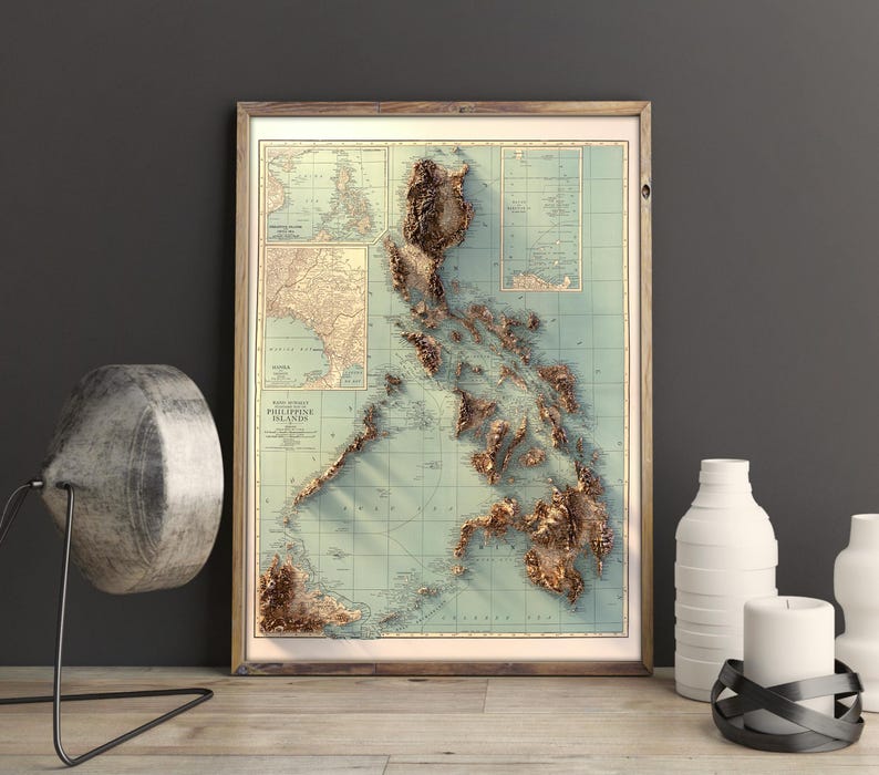 Vintage Map of the Philippines 1924: Detailed Topographic Relief Print, Vintage Style Wall Poster image 2