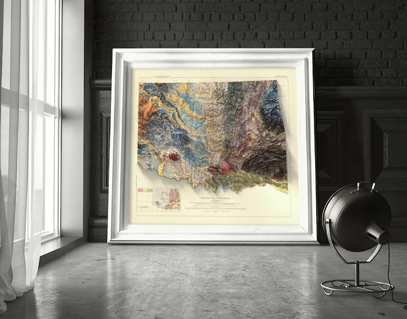 Oklahoma Geological Map Art Print: Vintage Topographic Terrain image 6