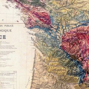 Geological Map of France: Topographic Elevation Art Print image 9
