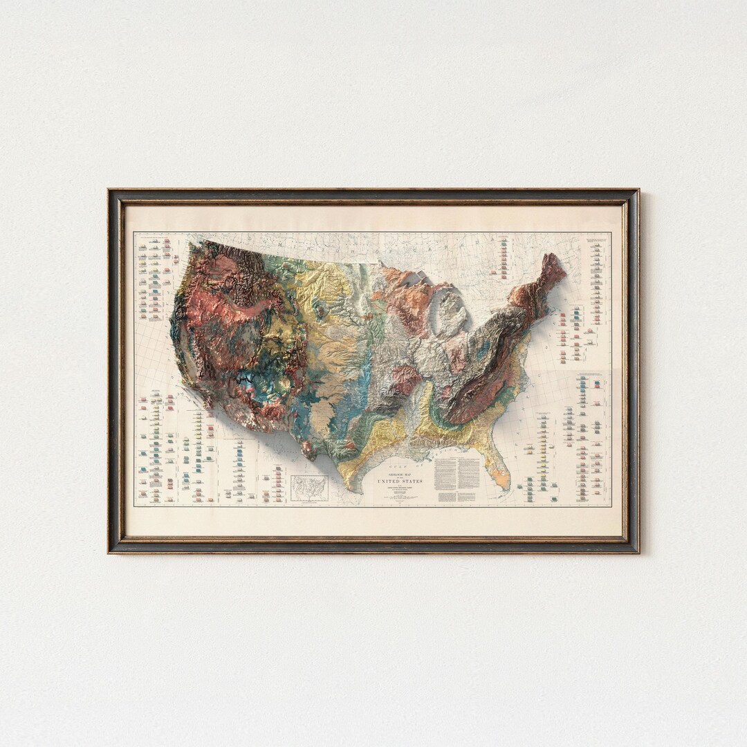 Geological Map of the United States: 3D Topography Vintage Wall Art - Etsy