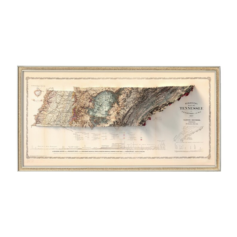 Geological Map of Tennessee 1869: Vintage Style Wall Decor, Topography Art Print image 2