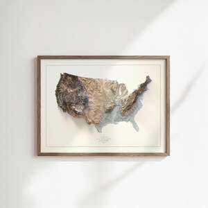 Mapa topográfico dos EUA para impressão: Arte de parede topográfica dos Estados Unidos, pôster geográfico decorativo detalhado. imagem 4