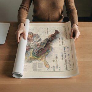 Mapa geológico antiguo de Estados Unidos: relieve sombreado, arte mural de estilo antiguo. imagen 4