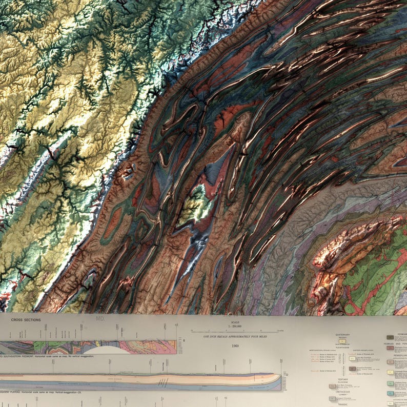 Geological Map of Pennsylvania 1960: Rustic Wall Art, Geological and Natural Topography Print image 3