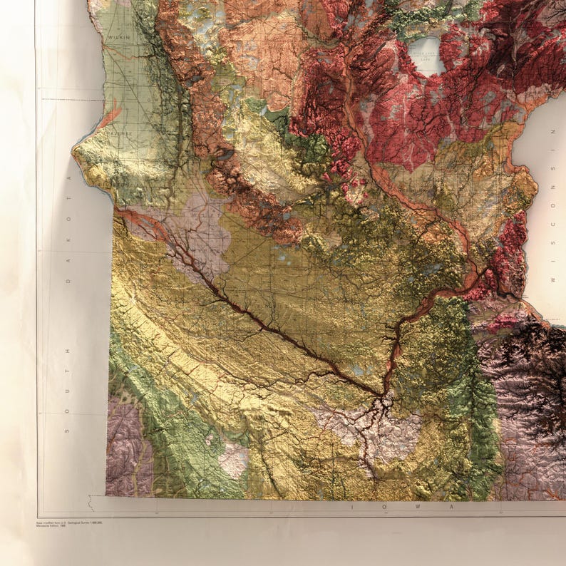 Geological Map of Minnesota (1982) – Vintage Quaternary Geology Print – Relief Effect Earth Science Art image 8