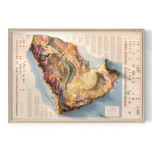 Arabische Halbinsel - Geologische Karte - Wanddekoration - Topographie - Kunstdruck - Einzigartiges Geschenk