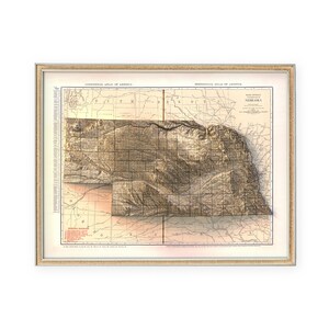 Mapa stanu Nebraska - Dekoracja ścienna - Topografia - Wydruk artystyczny - Wyjątkowy prezent