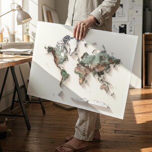 Mapa topográfico natural detallado del mundo, póster para pared, decoración de viajes imagen 4
