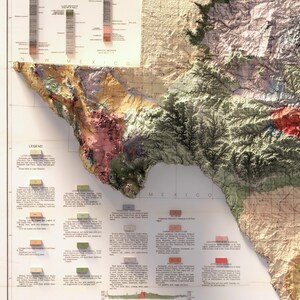 1916 Texas Geological Map Print, Shaded Relief Wall Art, Antique Style Decor image 4