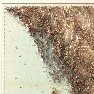 Brisitih Columbia coastline, north pacific ocean map, canada map, framed wall art print