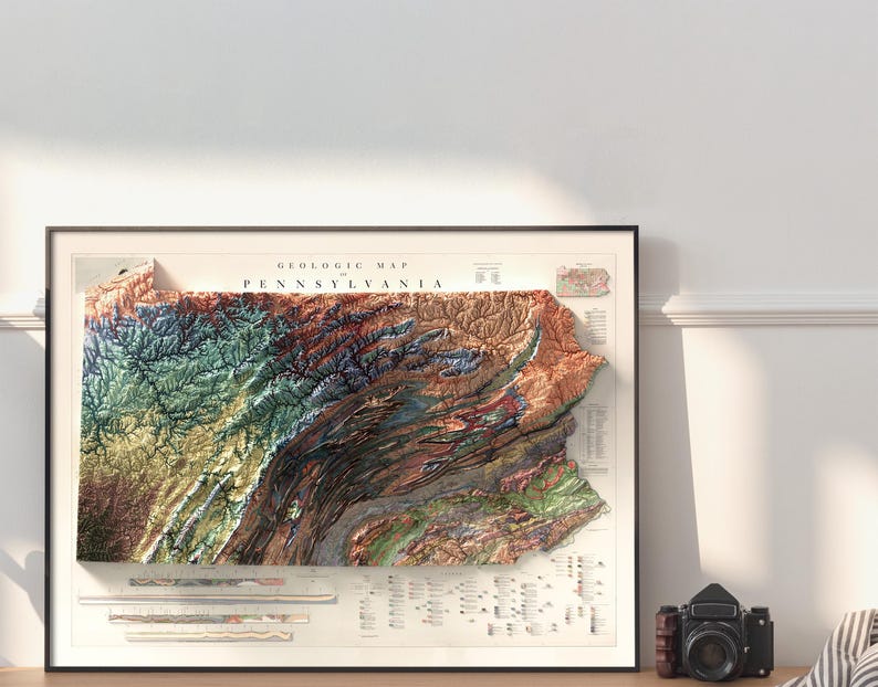 Geological Map of Pennsylvania 1960: Rustic Wall Art, Geological and Natural Topography Print image 9