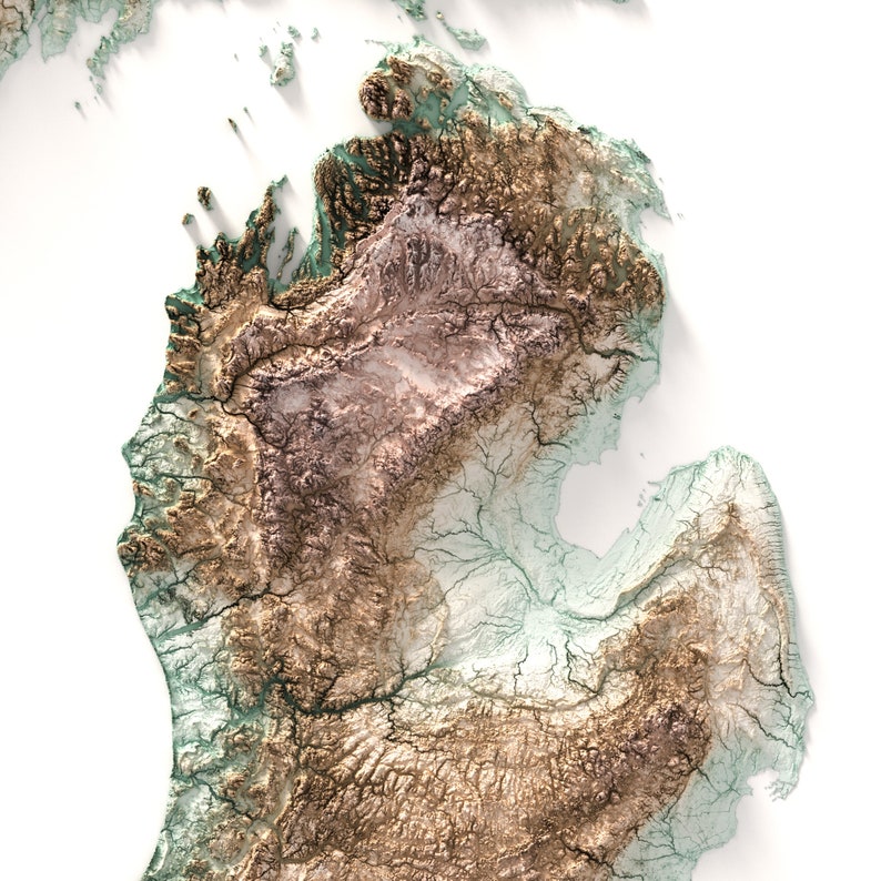 Michigan Topographic Map Art Print: Shaded Relief Wall Decor image 4