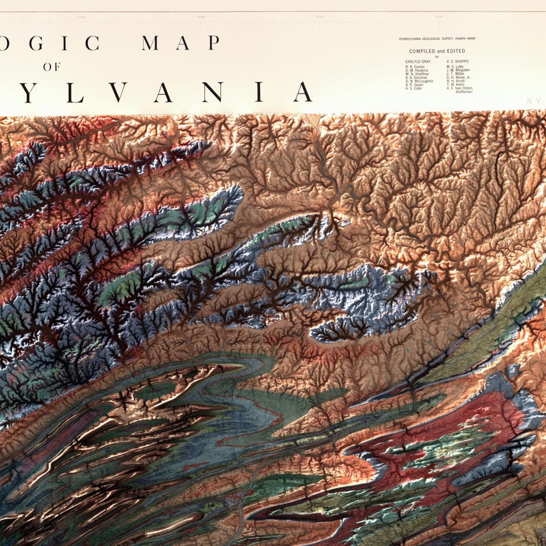 Geological Map of Pennsylvania 1960: Rustic Wall Art, Geological and Natural Topography Print image 5