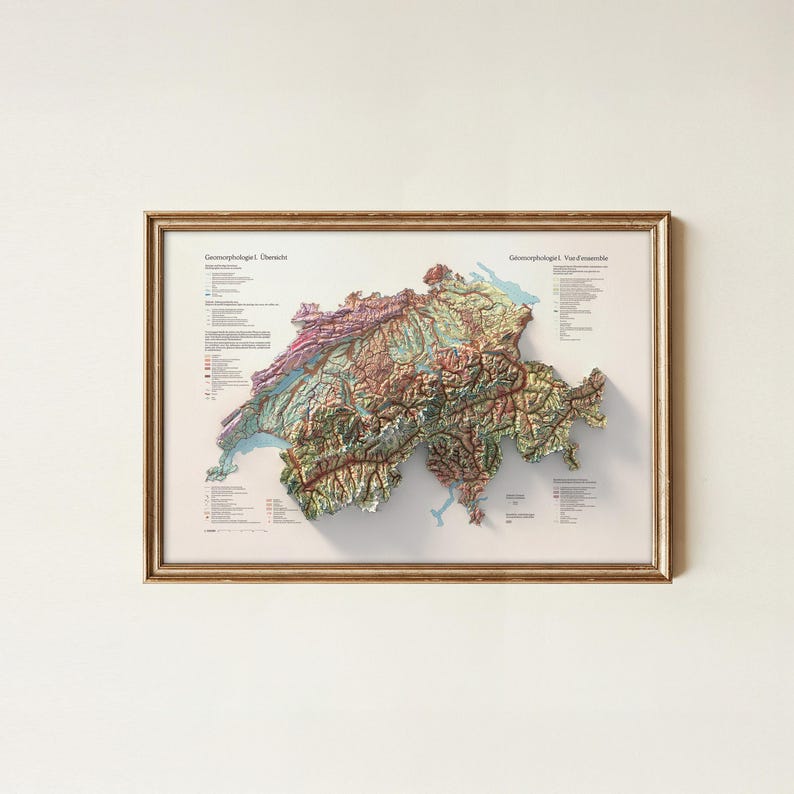 Switzerland Geomorphology Map: Detailed Natural Topography, Map Art Print, Vintage Wall Decor image 10