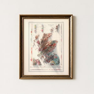 Impresión artística del mapa topográfico de Escocia: decoración de pared de estilo vintage