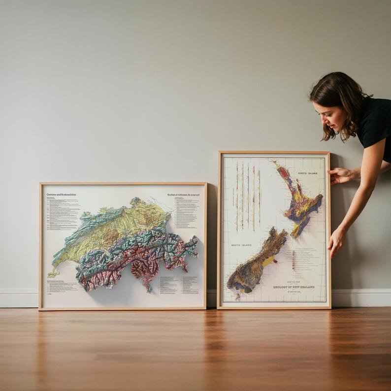 スイス地図ウォールアート：ヴィンテージ風の地質・地形図プリント、質感のあるレリーフポスター 画像 8
