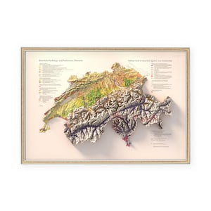 Carte de la Suisse - décoration d'intérieur vintage - topographie - impression d'art - cadeau unique