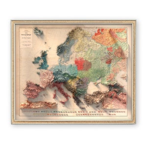 Carte ethnographique de l'Europe - décoration murale vintage - topographie - impression d'art - cadeau unique
