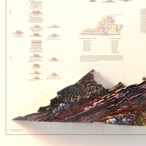 May include: A detailed geological map of Virginia, showing the state's diverse rock formations and mineral resources. The map is divided into different regions, each with its own unique geological characteristics. The map is a valuable resource for geologists, researchers, and anyone interested in the natural history of Virginia.