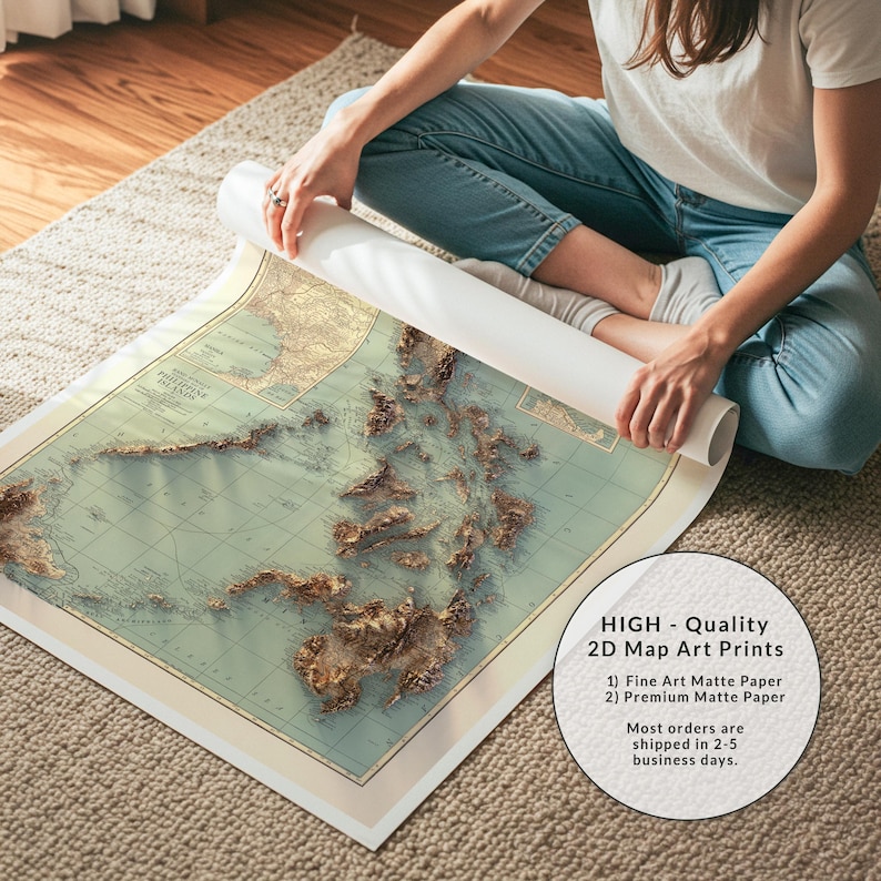 Vintage Map of the Philippines 1924: Detailed Topographic Relief Print, Vintage Style Wall Poster image 10