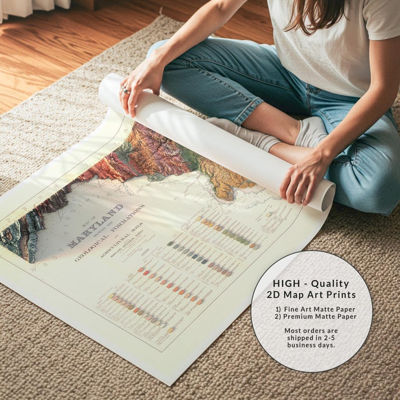 Sztuka druku mapy geologicznej Maryland w stylu vintage: topograficzna dekoracja ścienna zdjęcie 10