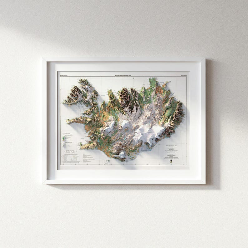 Iceland Topographic Map: Vintage Style Vegetation Wall Art Print image 7