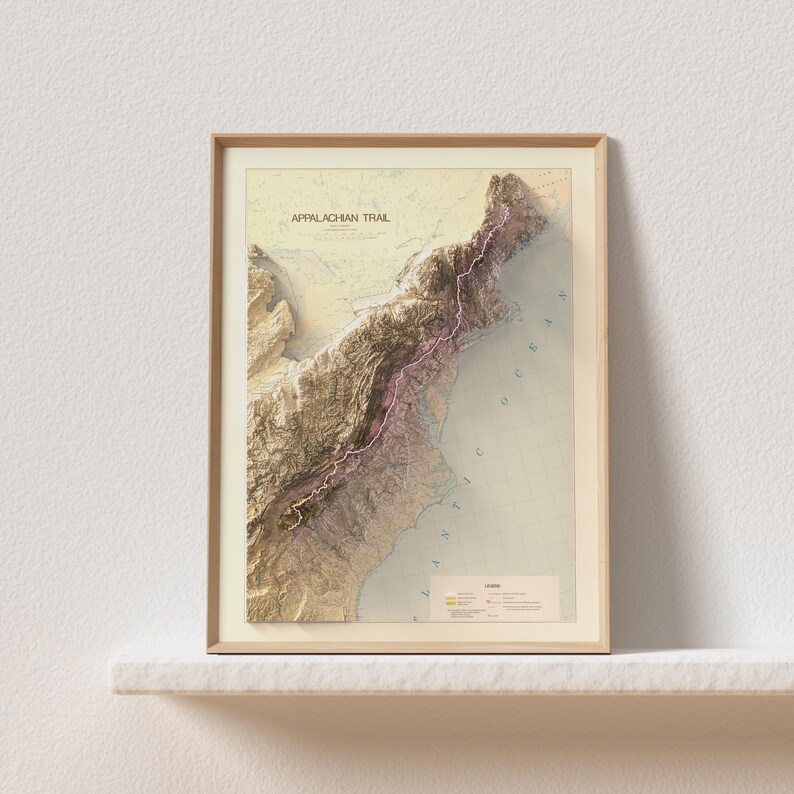3D Appalachian Trail Topographic Map Vintage Style wall decor, Max Patch, North Carolina & Tennessee