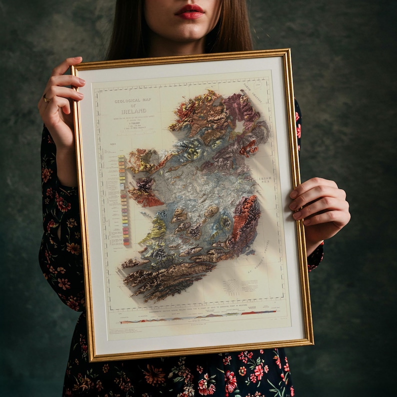 Geologische Karte Irlands (1878): Vintage-Wanddekoration, einzigartiger Kunstdruck, Geschenk für Kartenliebhaber Bild 1