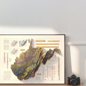 Geologisk karta över West Virginia från 1968: Vintage topografiskt relieftryck bild 3