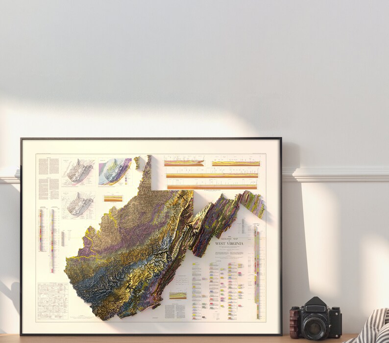 Geologisk karta över West Virginia från 1968: Vintage topografiskt relieftryck bild 3