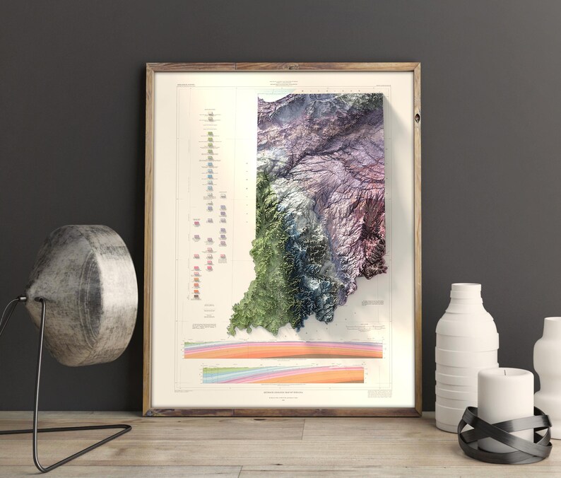 Geologic Map of Indiana (Bedrock) 1987 - Map art print image 3