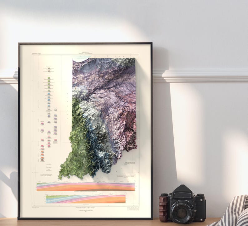 Geologic Map of Indiana (Bedrock) 1987 - Map art print image 4