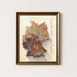 Vintage-Bodenkarte von Deutschland: Topografisches Relief-Wandbild