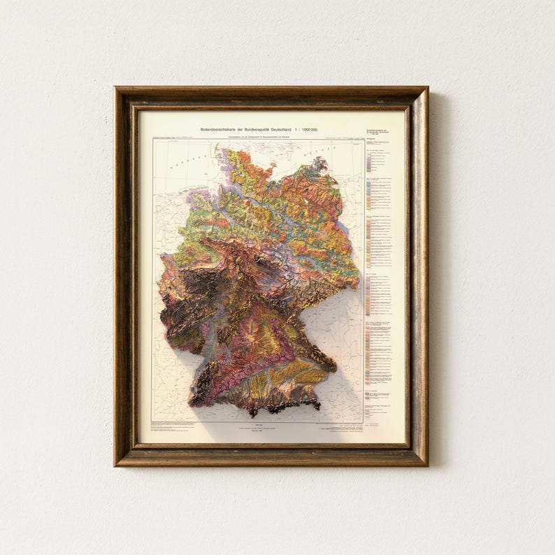 Vintage Germany Soil Map Print: Topographic Relief Wall Art image 1