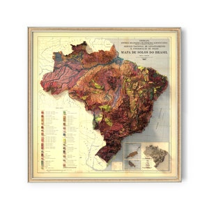 Brasilien Boden Karte - Vintage Home Dekor - Topographie - Kunstdruck - Einzigartiges Geschenk