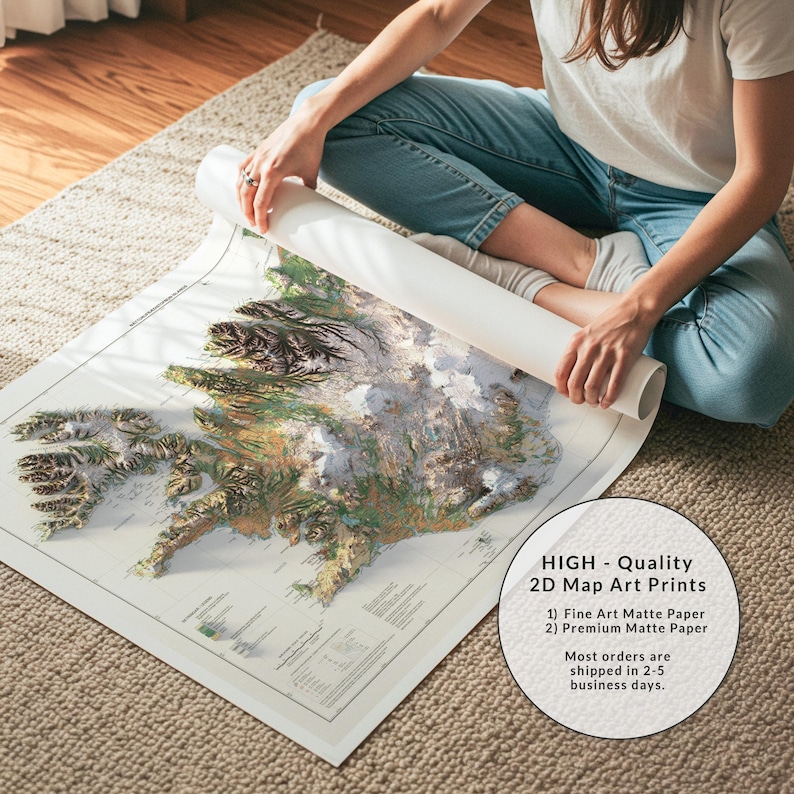 Iceland Topographic Map: Vintage Style Vegetation Wall Art Print image 10