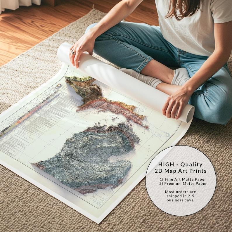 Michigan Geological Map 1916: Topographic Relief Art Print, Wall Decor, Unique Map Gift image 10