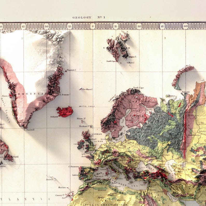 Geological Map of the World 1855: Detailed Relief Map Print, Vintage Earth Science Poster image 9