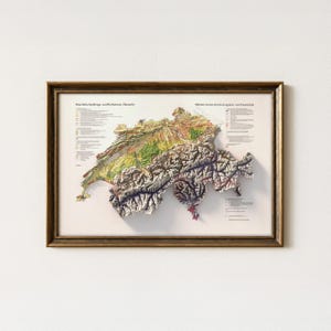 Switzerland Map: Vintage Relief Map Print 1975, Rural and Agricultural Poster image 3