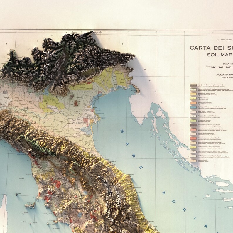 Italy Soil Map (1966): Vintage Relief Decor, Wall Art Gift, Unique Map Poster image 5