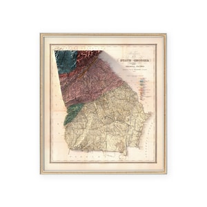 Carte géologique de la Géorgie - décoration murale - topographie - élévation - impression d'art - cadeau unique