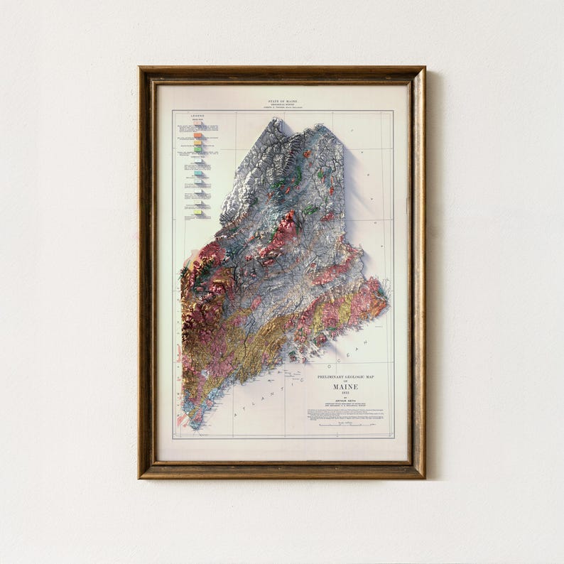 Maine Geological Map: 1922 Vintage Map of Topography, Antique Style Wall Decor image 3