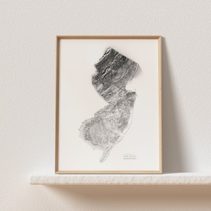 New Jersey Topographic Map Art Print: BW Elevation Wall Decor