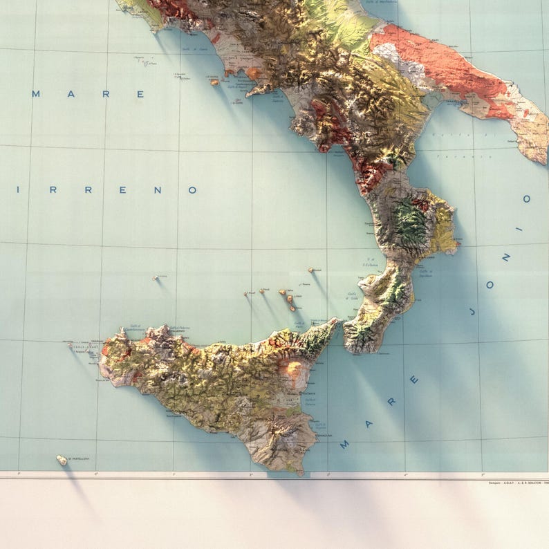 Italy Soil Map (1966): Vintage Relief Decor, Wall Art Gift, Unique Map Poster image 3