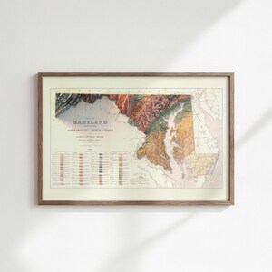 Sztuka druku mapy geologicznej Maryland w stylu vintage: topograficzna dekoracja ścienna zdjęcie 5