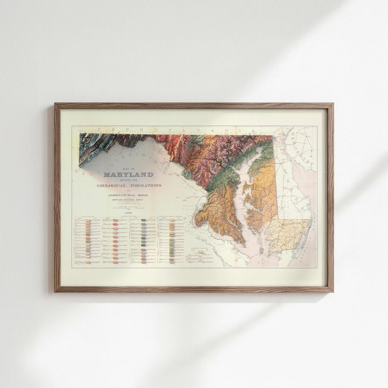 Sztuka druku mapy geologicznej Maryland w stylu vintage: topograficzna dekoracja ścienna zdjęcie 5